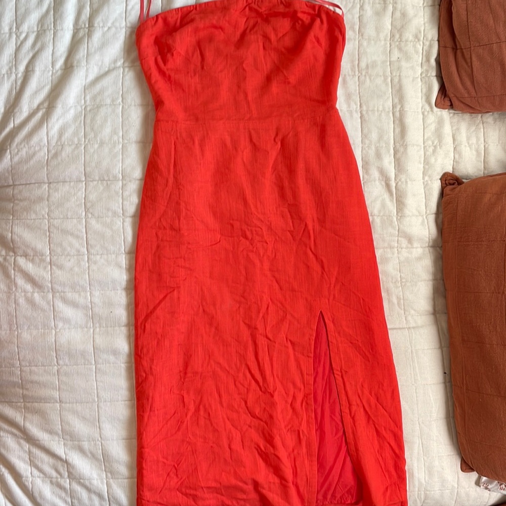 Strapless linen midi dress